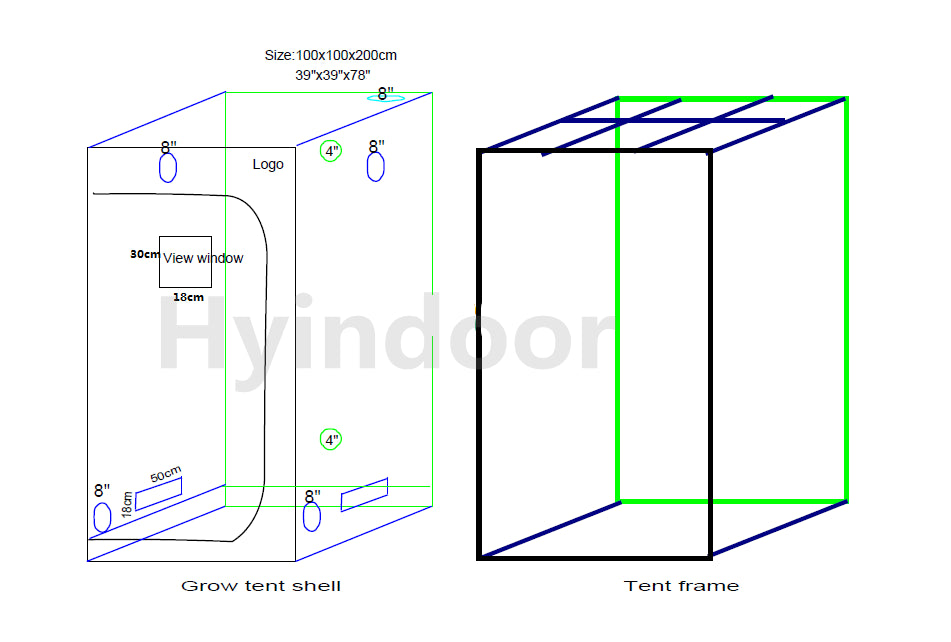 Hyindoor ハイドロポニック テント　100*100*200cm Hyindoor ハイドロポニック テント 100*100*200cm Grow Box Tent